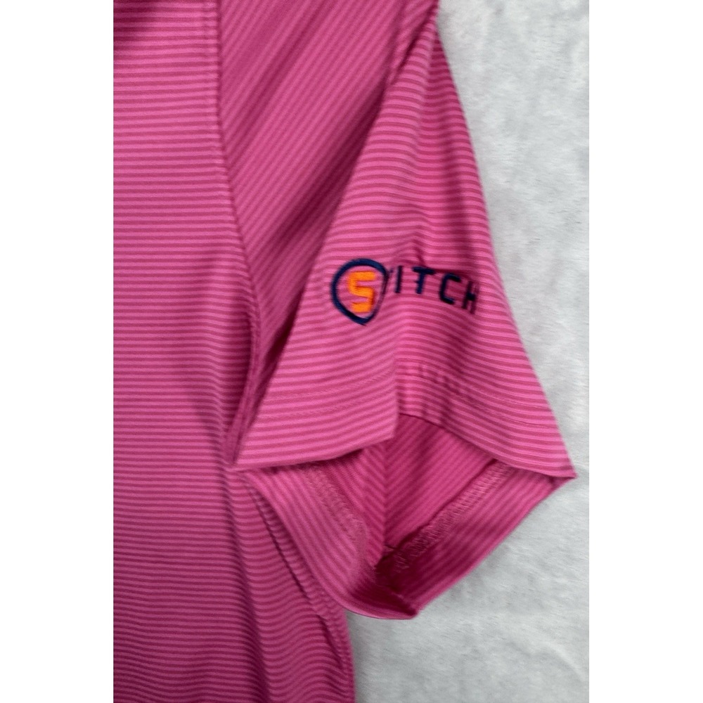 Stitch Golf Polo Shirt Pink Striped Tour Patch Men's Size M - Picture 4 of 8